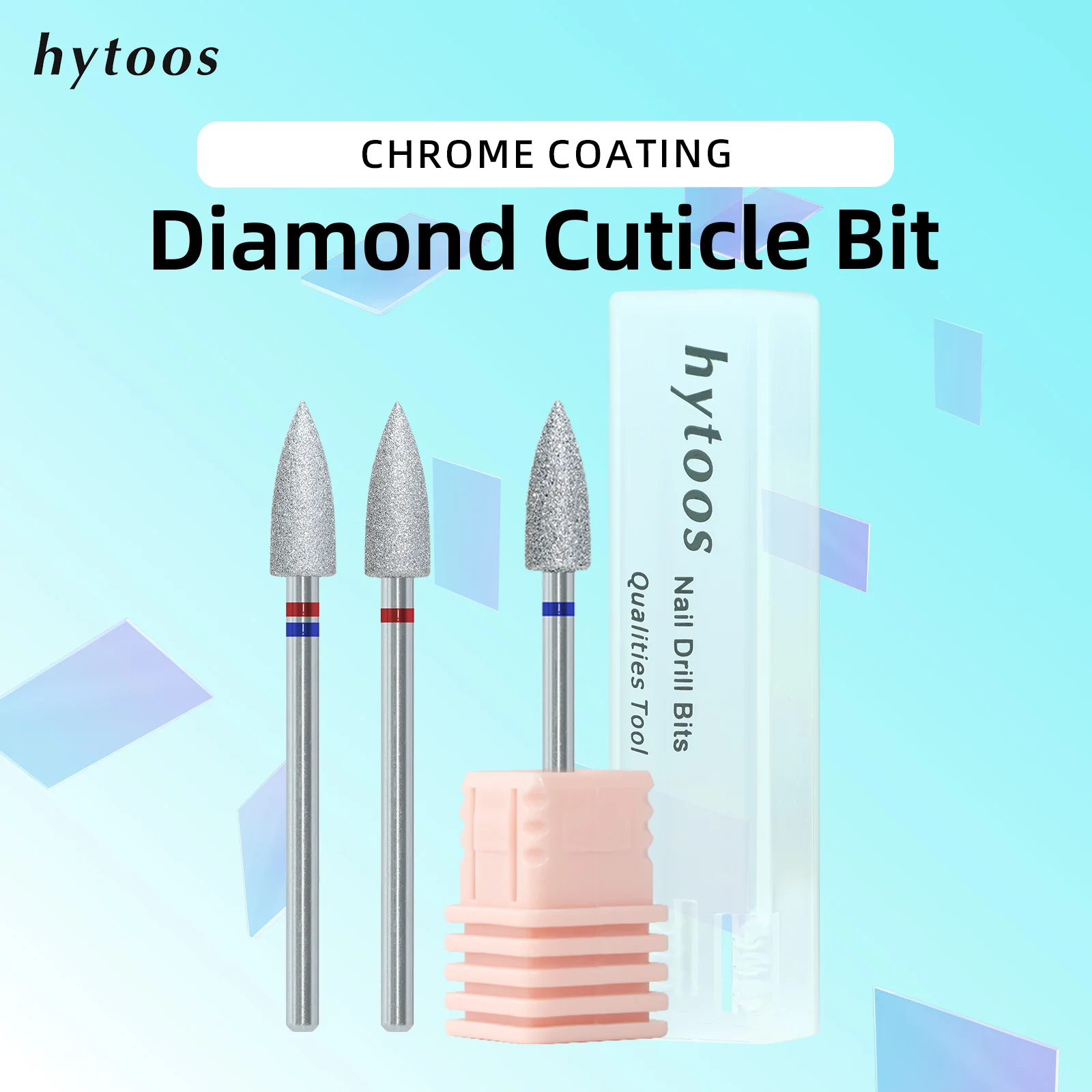 HYTOOS Chrome Coating Diamond Nail Drill Bits Large Cone Russian Cuticle Clean Burr Dead Skin Cleaner Manicure Prep Tool