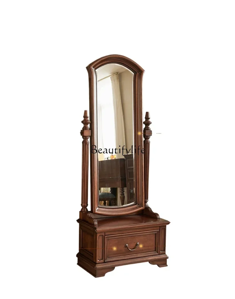 4American neoclassical gold silk teak all solid wood full-length mirror porch multi-function full-body mirror