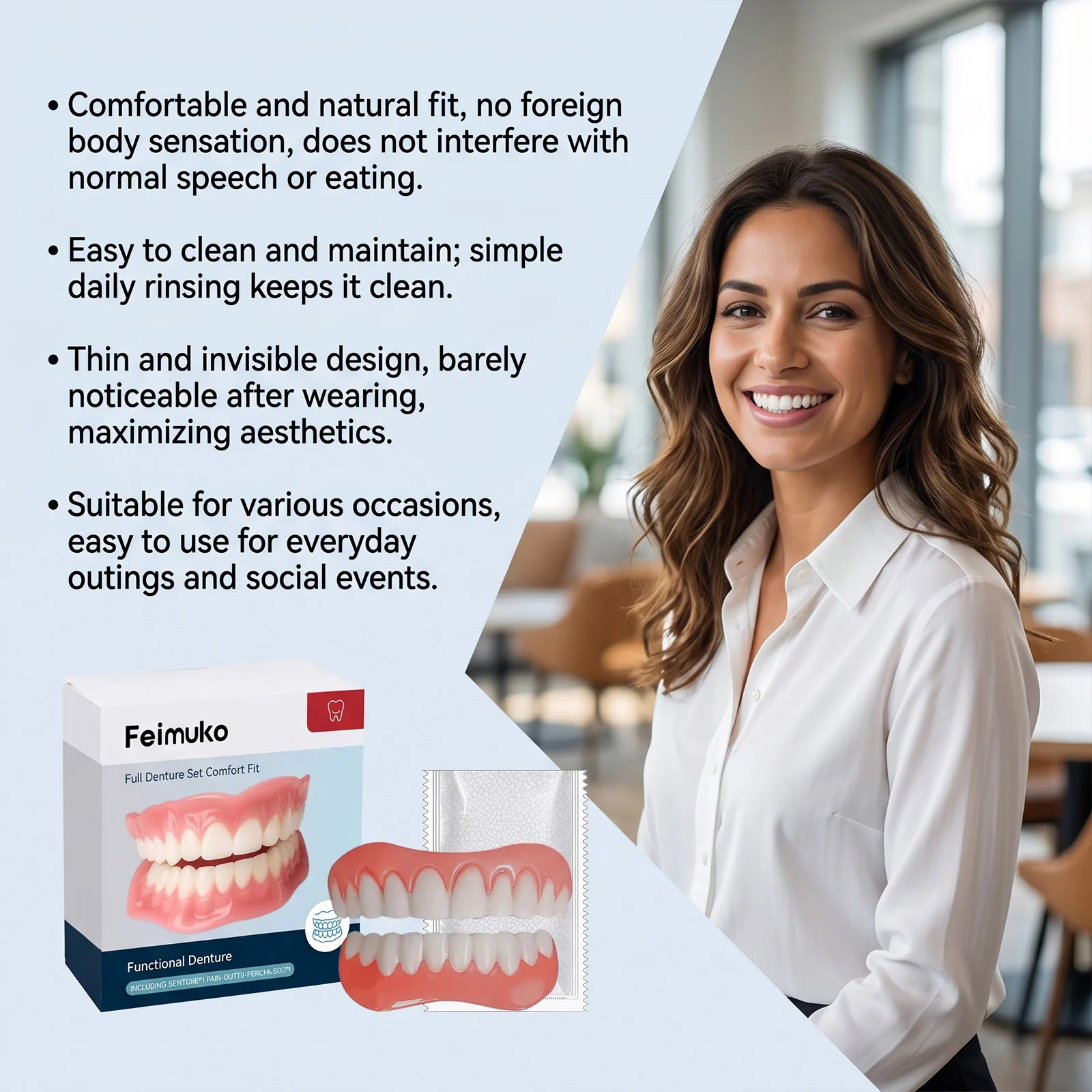 Simulated Comfort Denture Set Perfect Fit Natural Looking Teeth Easy Application Daily False Teeth Maintenance