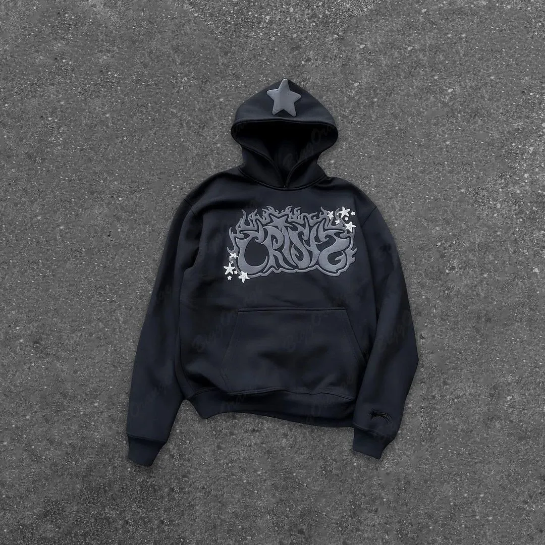 European and American cool print hooded sweater for men women y2k American hip-hop fried street long sleeved hoodie trendy coat