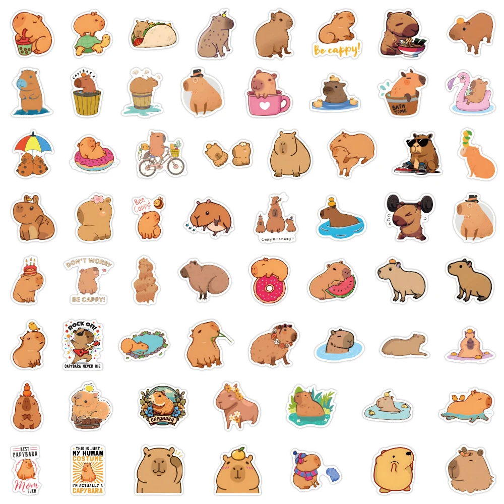 10/30/60PCS Cute Cartoon Capybara Sticker Decals Decoration DIY Notebook Phone Notebook Suitcase Laptop Fridge Kids Sticker Toys