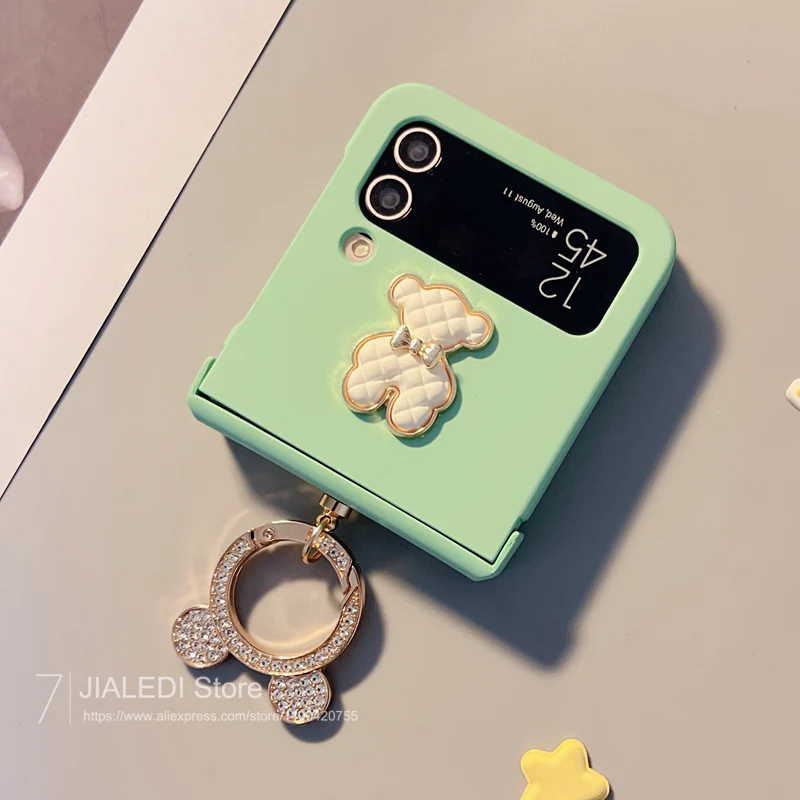 Cute Rabbit Rhinestone Ring Hinge Phone case For Samsung Galaxy Z Flip 3 4 5 6 7 flip6 zflip7 7FE Cover