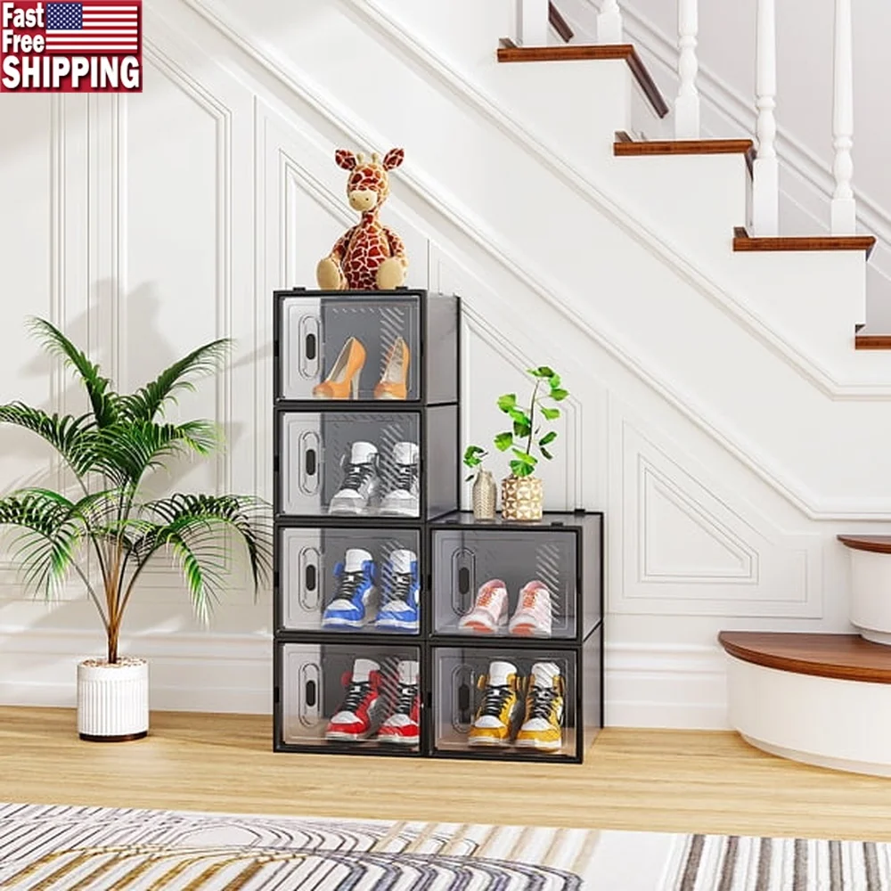

Large Plastic Mesh Shoe Box Set 6PCS Stackable Storage Bins Home Closet Organizer Lightweight Breathable Design Space Saving