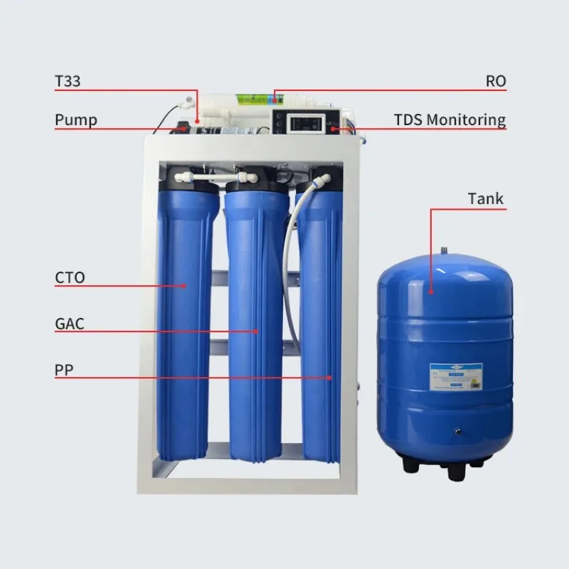 200GPD 5-Stage Commercial RO Water Filter System With Storage Tank Smart Faucet Household Drinking Water Purifier
