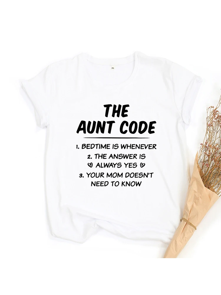 THE AUNTIE CODE Printed Aunt Shirts for Women Auntie Gift Tshirts Funny Letter Saying T-Shirt Causal Short Sleeve Tee Tops