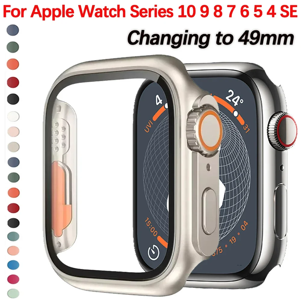 Glass+Case for Apple Watch 46mm 42mm 44mm 45mm 41 40mm Screen Protector Cover Change Ultra Bumper iWatch Series 10 9 8 7 SE 6 5