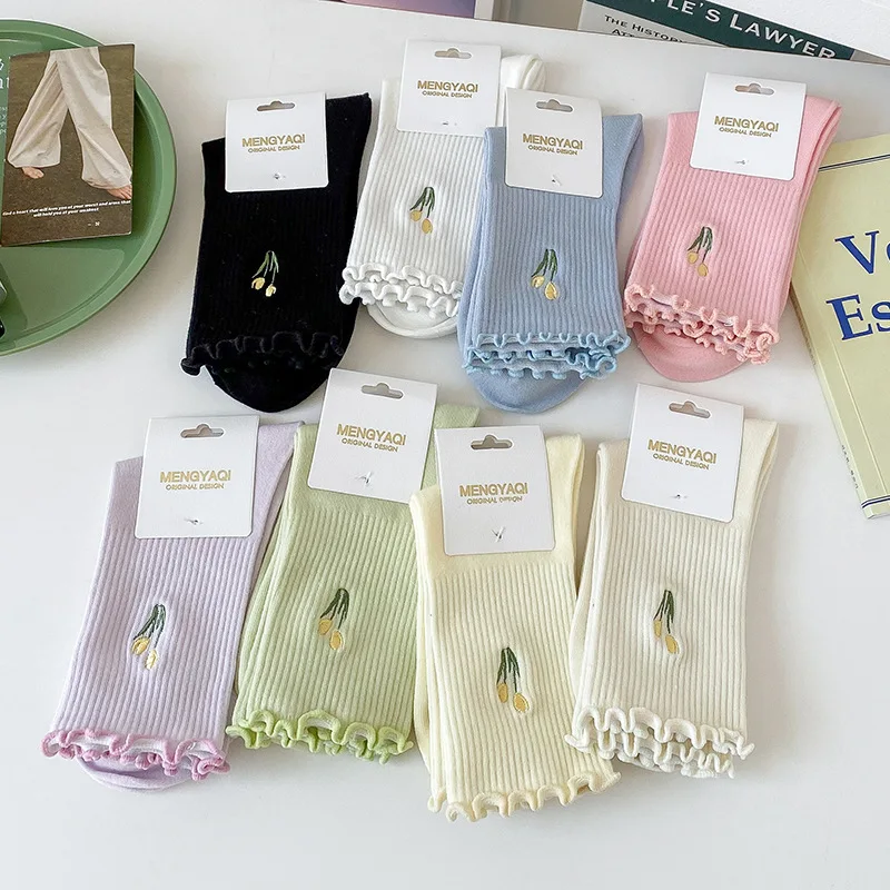1 زوج النساء الجوارب اليابانية الكورية نمط الكرتون زهرة الحلوى اللون Harajuku Kawaii منتصف جوارب أنبوبية تنفس الجوارب القصيرة غير رسمية