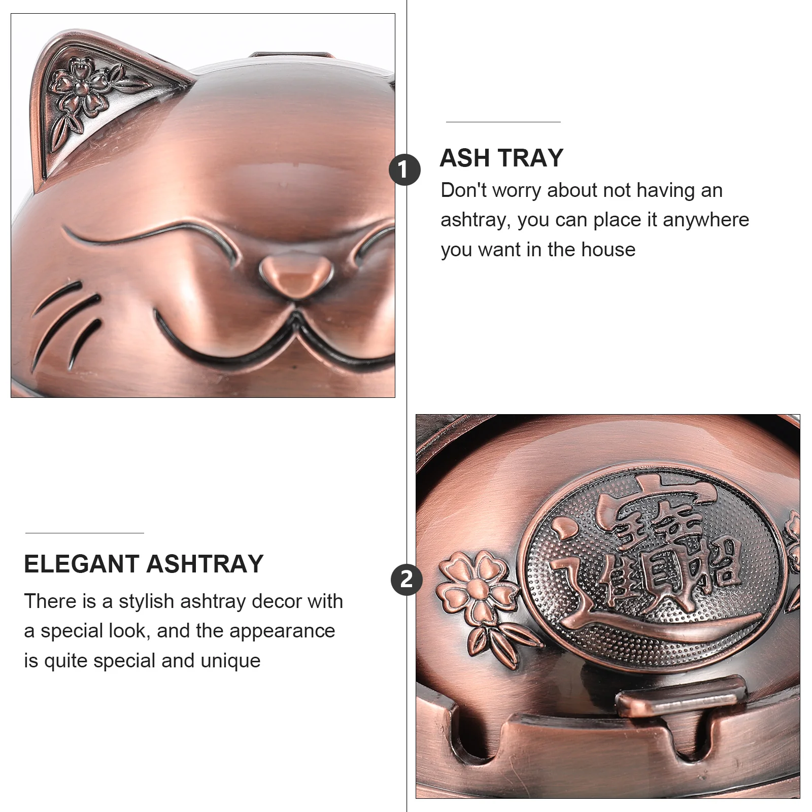 

Zinc Alloy Ashtray Ornaments Retro Decor Cigarette Device Indoor Office Portable Metal Cat Design Easy Clean Practical