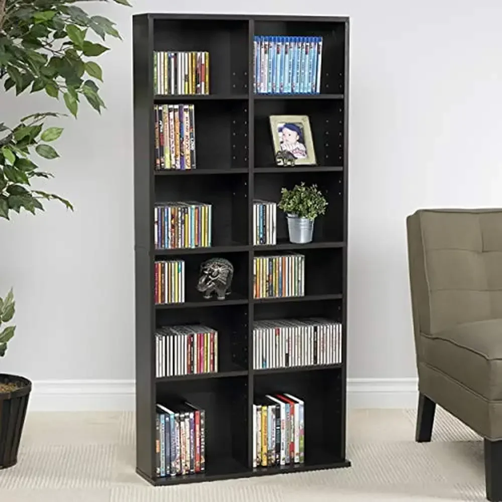 Adjustable Media Cabinet CDs DVDs Blu-rays 464 CD Storage Espresso Finish 12 Adjustable Shelves Organize Music Movies Games