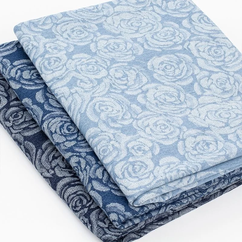 

Vintage Denim Rose Jacquard Denim Washed Jacquard Jeans Fabric For Sewing Pants,Clothing,Skirts,Jackets,Luggage DIY Material