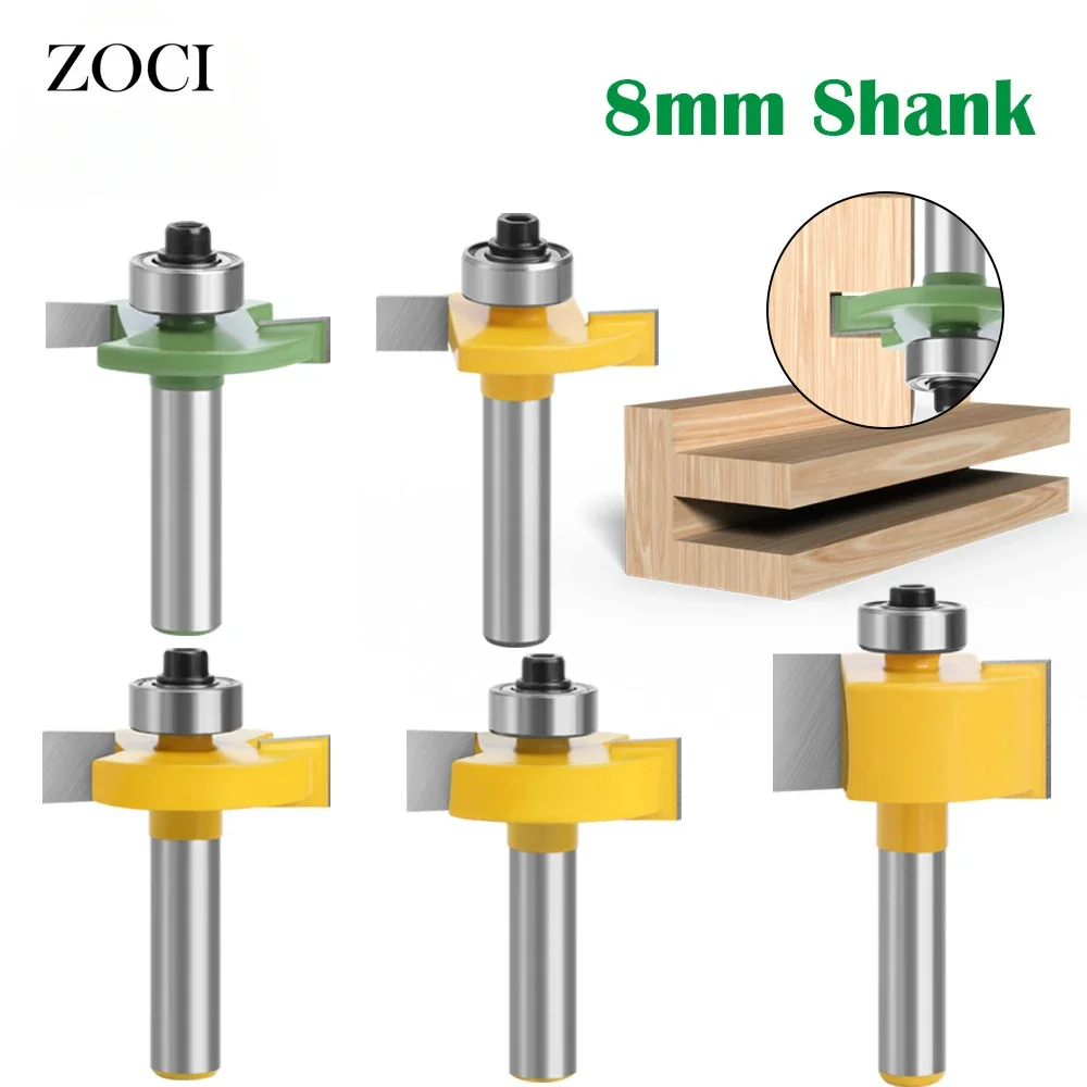 1pc 8mm Router Bit T-Sloting with Bearing Wood Slot T Type Rabbeting Woodworking Tools Cnc Mill Carbide Milling Cutter