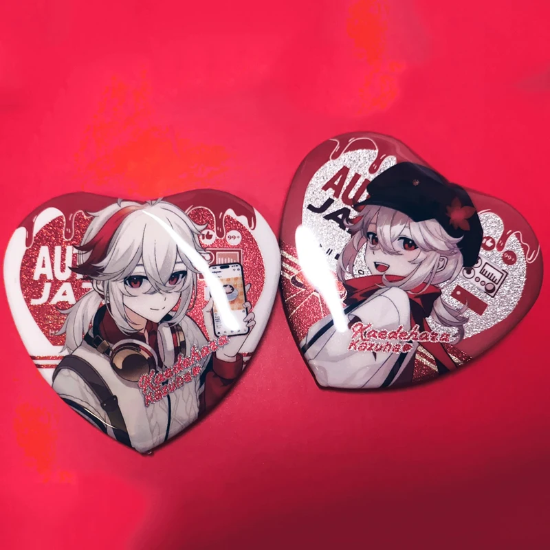 2 قطعة/المجموعة Genshin تأثير Kaedehara Kazuha شكل قلب شارة الليزر بروش دبوس تأثيري شارة الديكور هدية