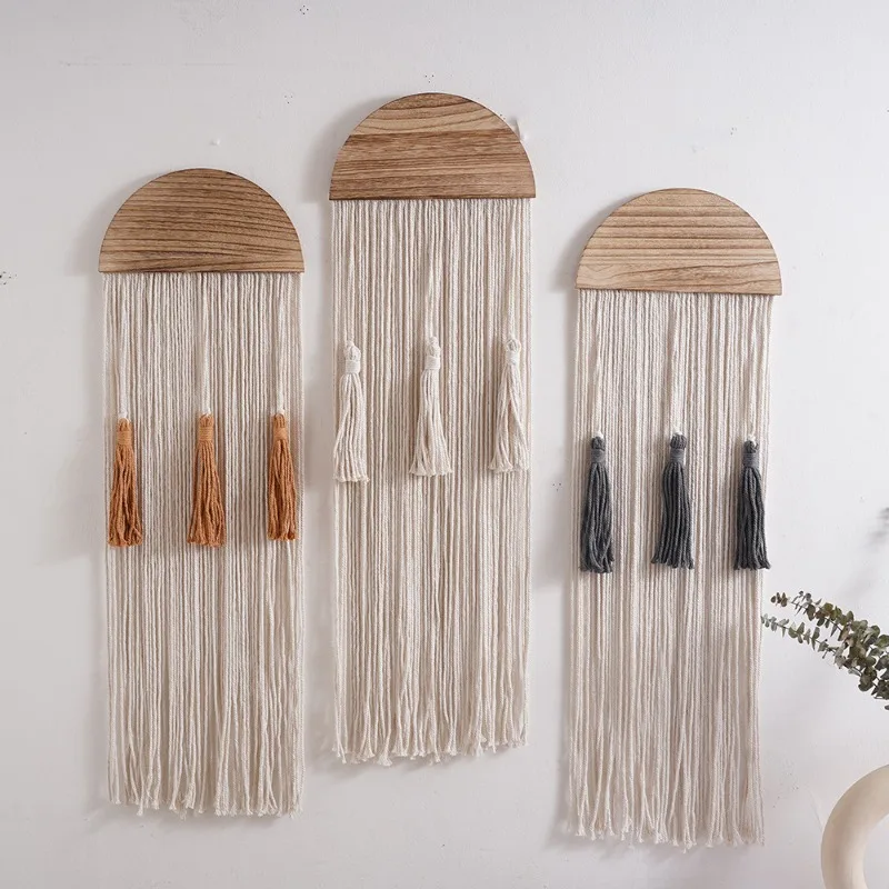 الحديثة الحد الأدنى هامش النسيج الفن البوهيمي مستوحاة شكل خشبي شبه دائري يدويا لهجة قطعة القطن جدار المفروشات