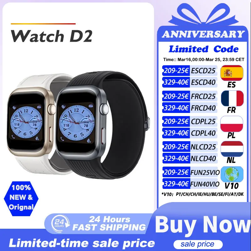 Montre Huawei D2, montre connectée avec surveillance dynamique de la pression artérielle 24h/24, écran AMOLED de 1,82 pouces, prend en charge la montre connectée NFC