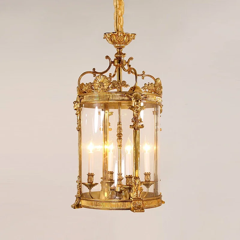 Medieval French Lantern Lighting European Gilt Bronze Chandelier Luxury Brass Hanging Cage Pendant Light