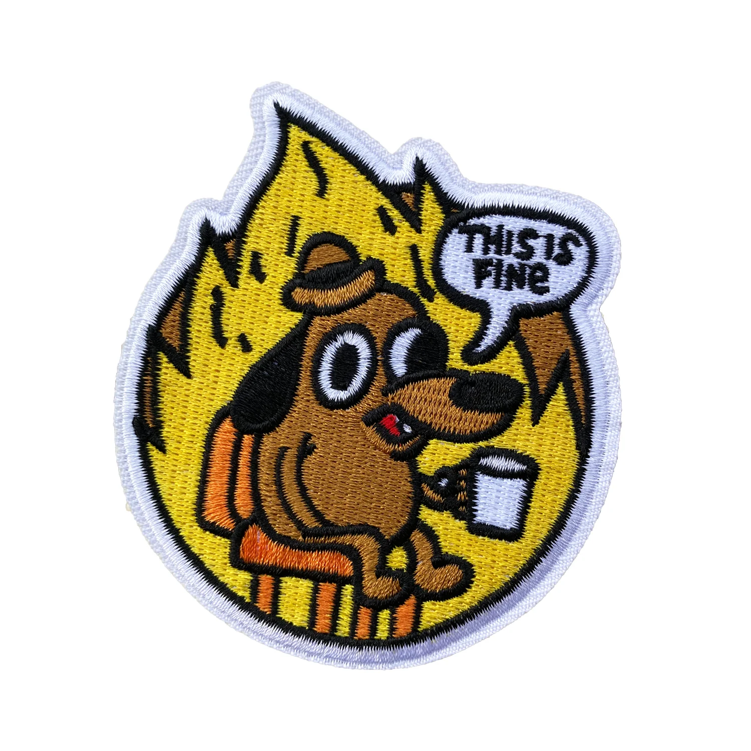This Is Fine Dog Meme Naszywki dla mężczyzn, biała krawędź, naprasowanka / naszywka na kurtki, dżinsy, torby i inne