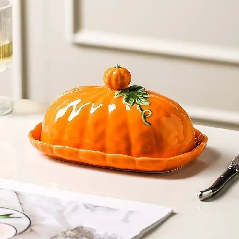 Pumpkin-shaped Cheese Board Thanksgiving Table Orange Countertop Multi-purpose Dish Halloween Ceramics For Halloween Kitchentool