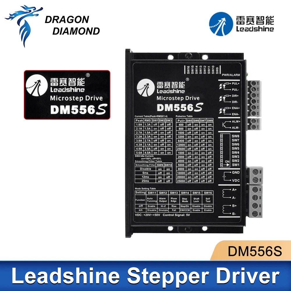 

LeadShine DM556S 2 Phase Stepper Motor Driver 18-50VDC 1.4-5.6A Stepper Motor Controller for Nema17 Nema23 Nema34