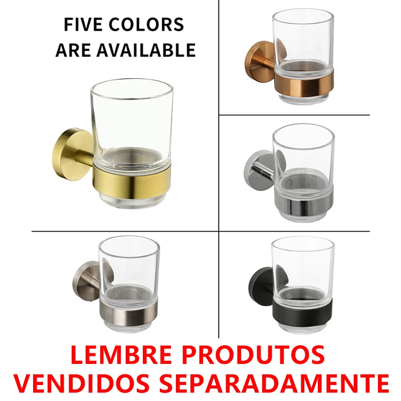 Rose Gold Suporte de escova de dentes de parede com copo de vidro Aço inoxidável organizador do banheiro Brushed Gold Chrome polido preto escovado níquel escovado