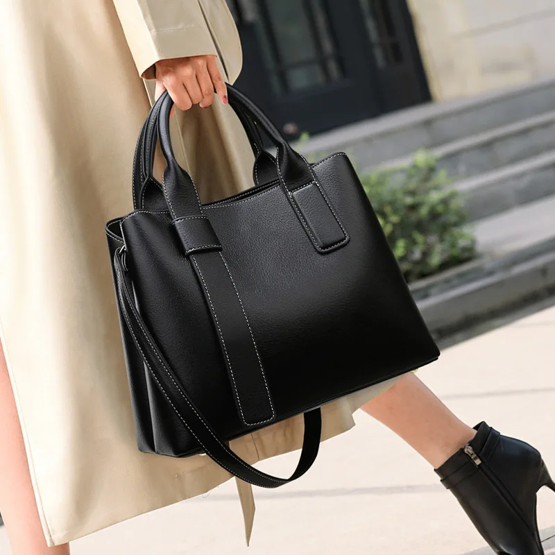 

Black Handbags Women Pu Leather Top Handle Bags Large Capacity Female Crossbody Pack All-Matched Commute Tote Bag 2022 New