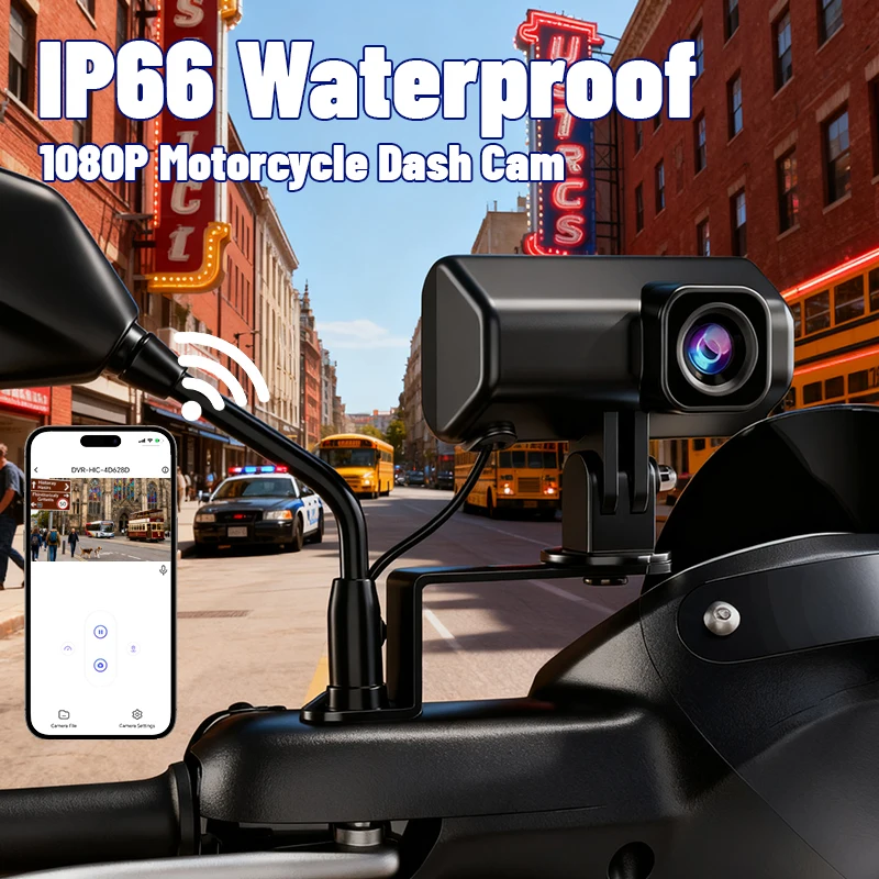 

1080P HD Motorcycle Camera DVR Dash Cam Waterproof Sports Video Recorder with WiFi, Loop Recording for NO.9 Electric Bicycles