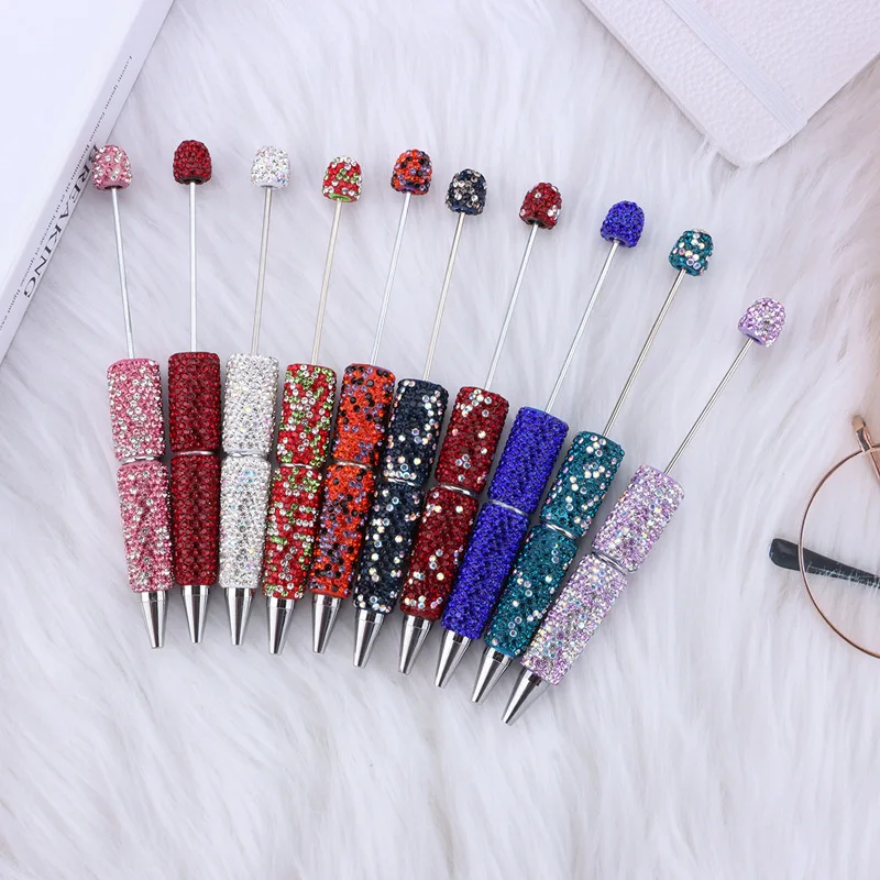 50pcs Full Diamond Luxury Beaded Pen Handmade Beadable Pens Creative Student Kid's Gift Ballpoint Pen School Office Supplies