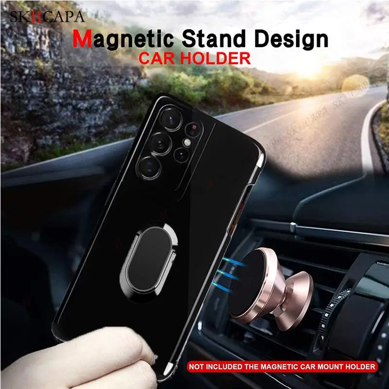 For Samsung S21 Ultra Stylus Socket SPen Slot Transparent Case For Galaxy G9980 G998D G998U Magnetic Ring Stand Soft Clear Cover