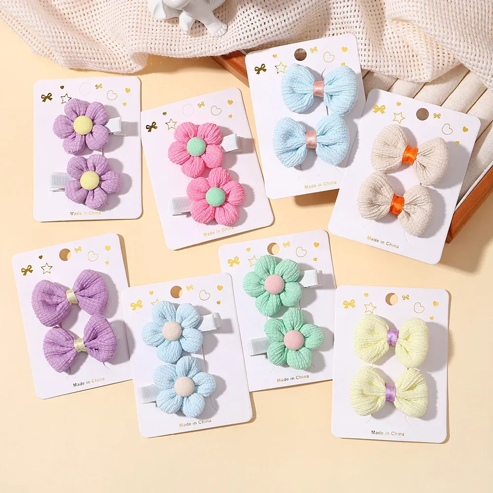 2/8Pcs Cute Hairpins for Girl Children Hair Clips Pin Soft Flower knitting Fabric Barrettes Snap Ornaments Baby Accessories Gift