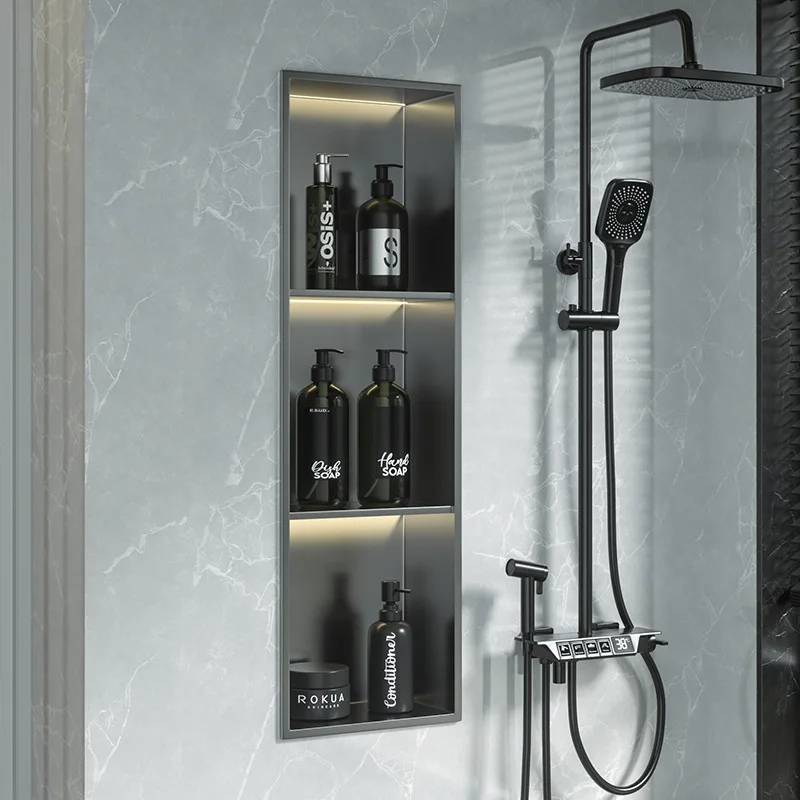 

Bathroom 304 stainless steel niche toilet rack embedded metal baffle rack finished display cabinet