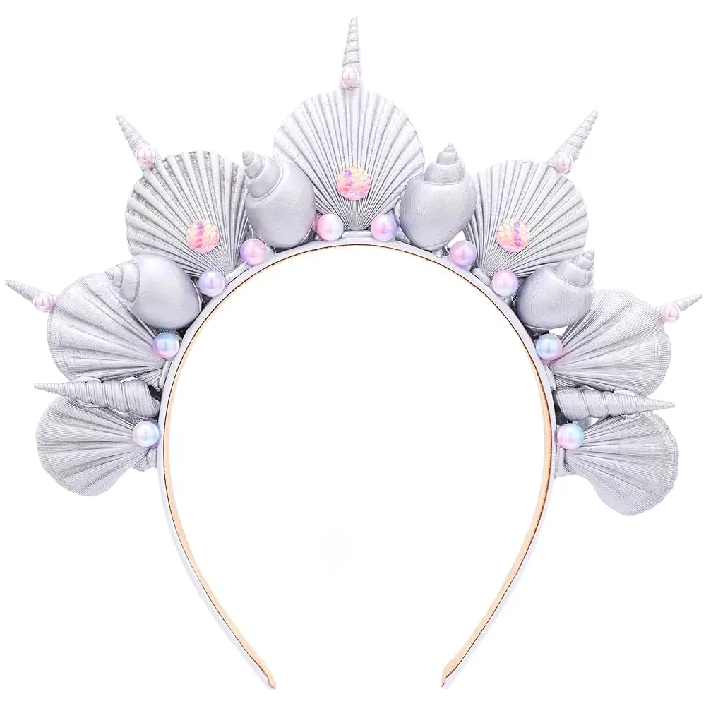 

Silver Seashell Halo Crown - Ocean Princess Shell Headband with Pearl and Conch, Fantasy Renfaire Mermaid Crown Sea Goddess H