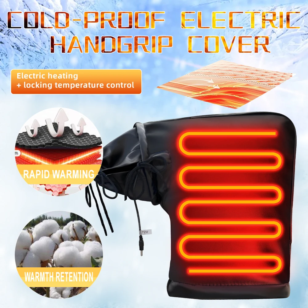 Heated Motorcycle Handlebar Muffs Waterproof Winter Electric Heating Hand Cover Gloves for Scooter E-bike Warm Handguard
