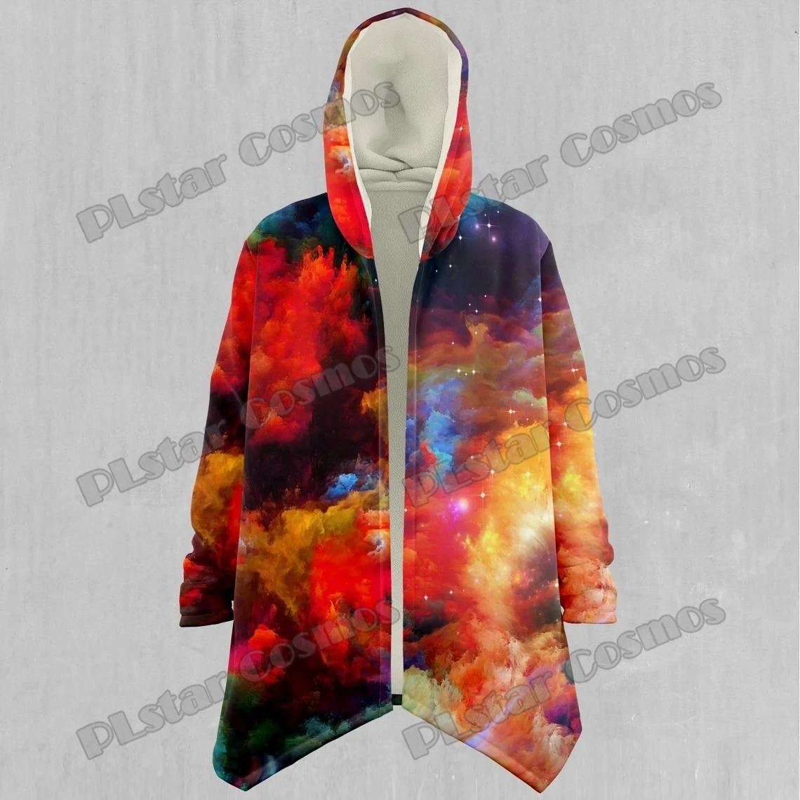 Rainbow Galaxy Outer Space  3D Printed Fashion Men's Sherpa Lined Hooded Cloak Winter Unisex Casual Thick Warm Cape Coat DP82