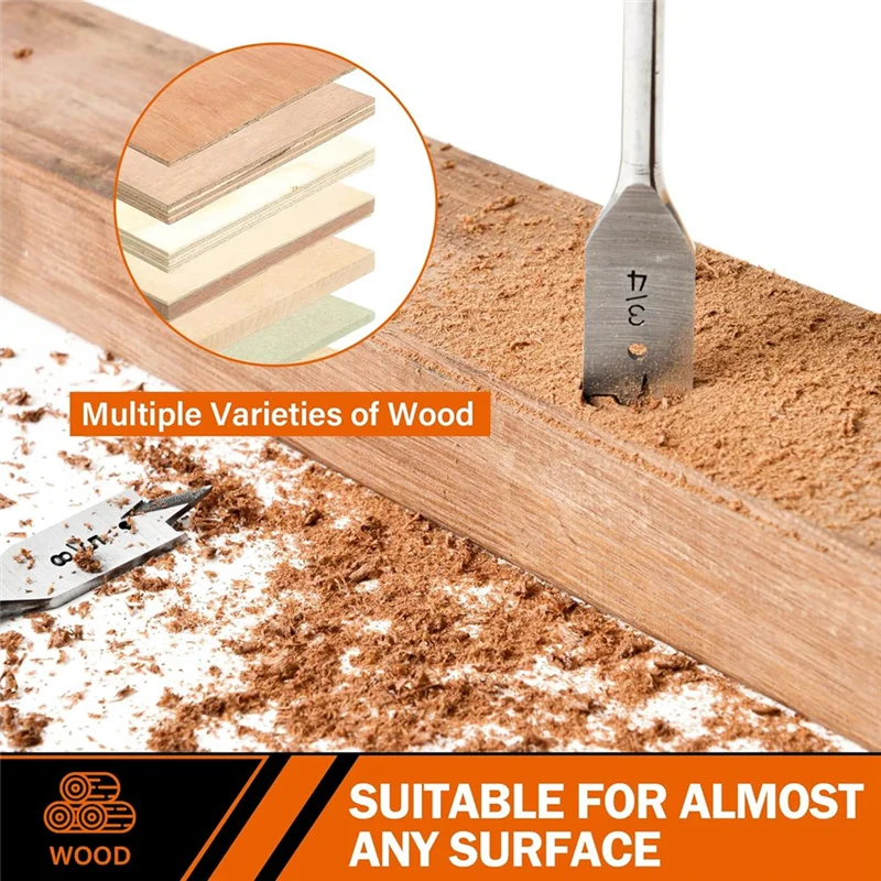 

AEE8-13X Spade Drill Bit Sets,Alloy Steel Paddle Flat Bit With Quick Change Shank, Flat Wood Hole Cutter 1/4Inch To 1-1/2Inch