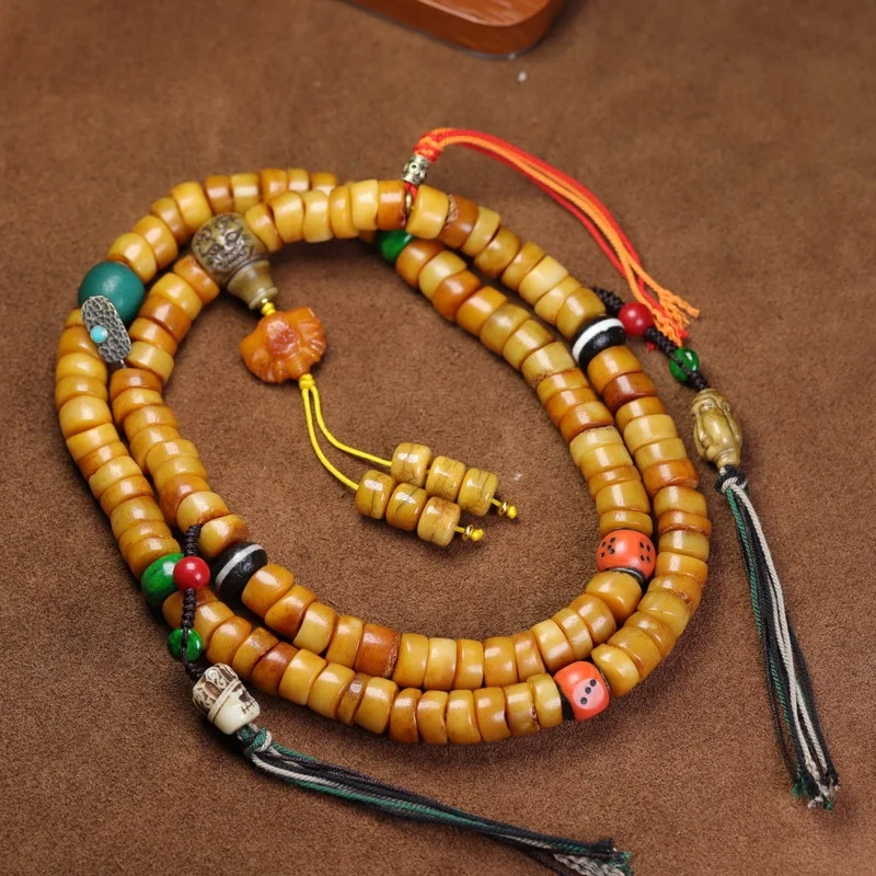 Natural old camel bone abacus , pill , Buddhist beads, bracelet, vintage Tibetan-style glass accessories