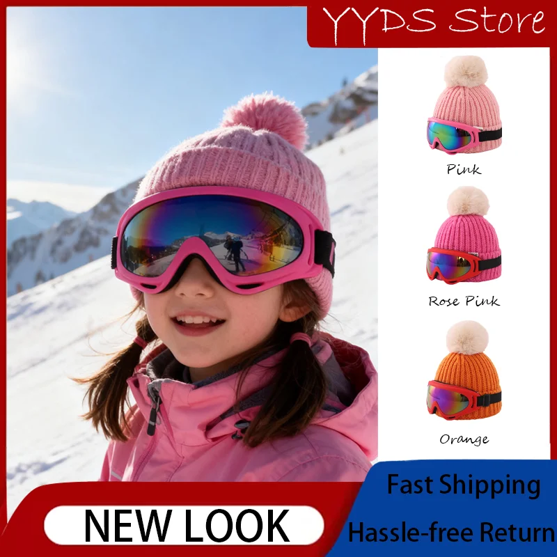 

Детская зимняя новая толстая вязаная шапка с лыжными очками - теплая шапка-ушанка, модная милая детская уличная шапка