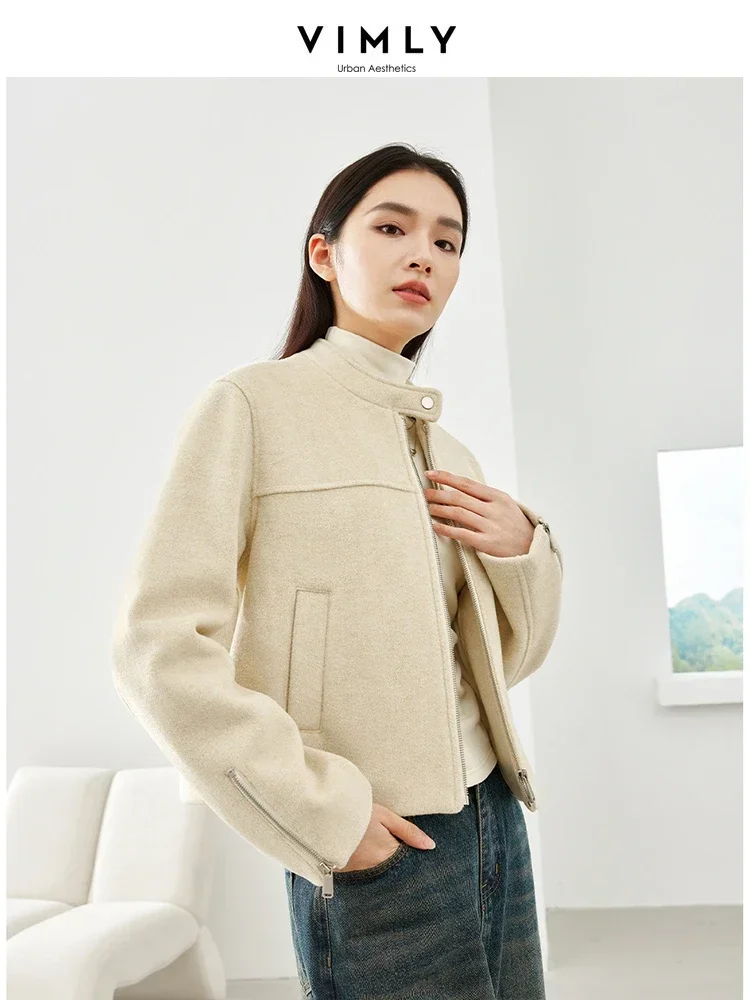 Vimly Winter Thick Warm Cropped Quilted Coat Office Lady Stand Collar Overcoat Female 2023 Chic and Elegant Woman Jacket M5589