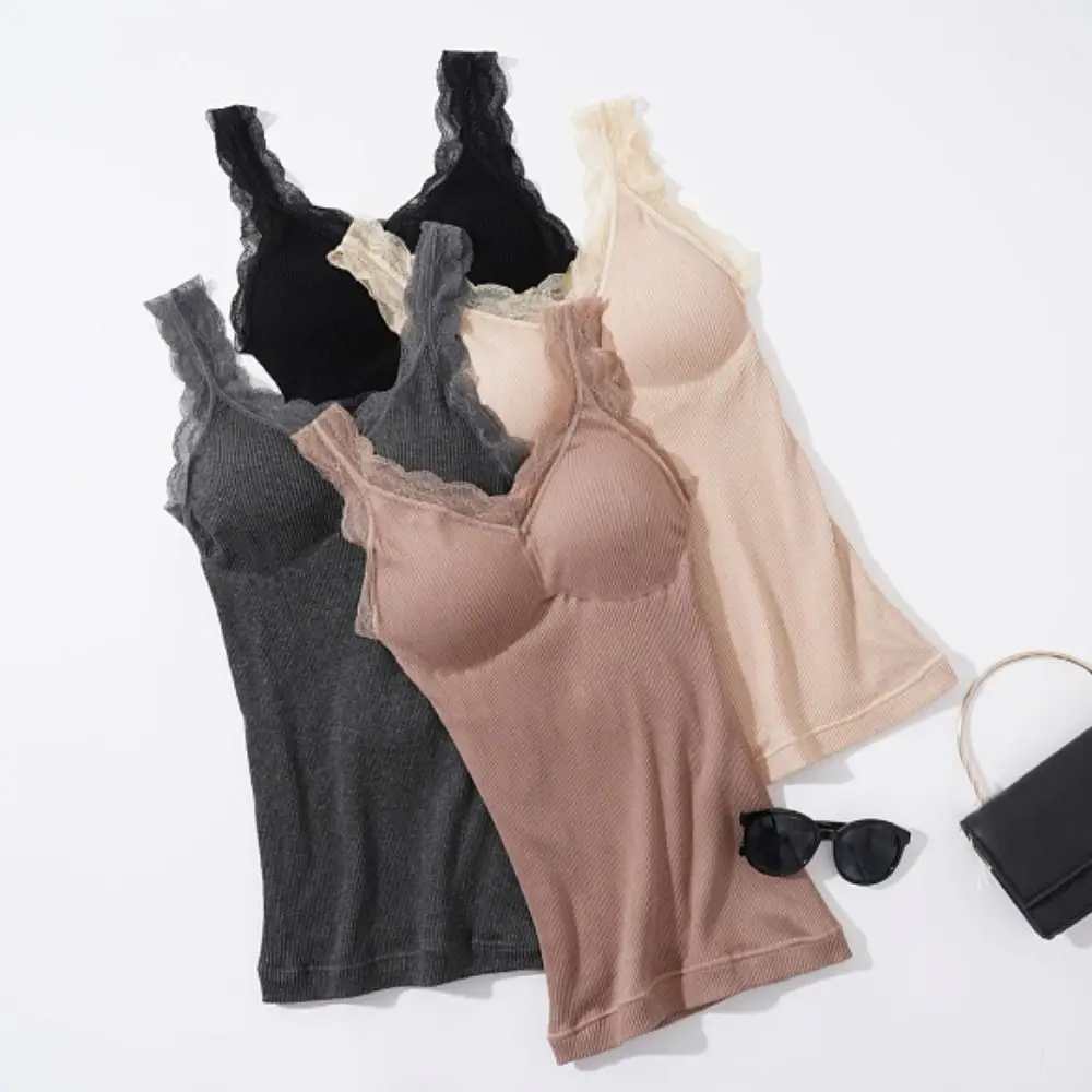 Sling Vest Top Lace Thermal Underwear Sleeveless Seamless Base Layer Vest Plush Thicken Warm Heating Cami Top Winter