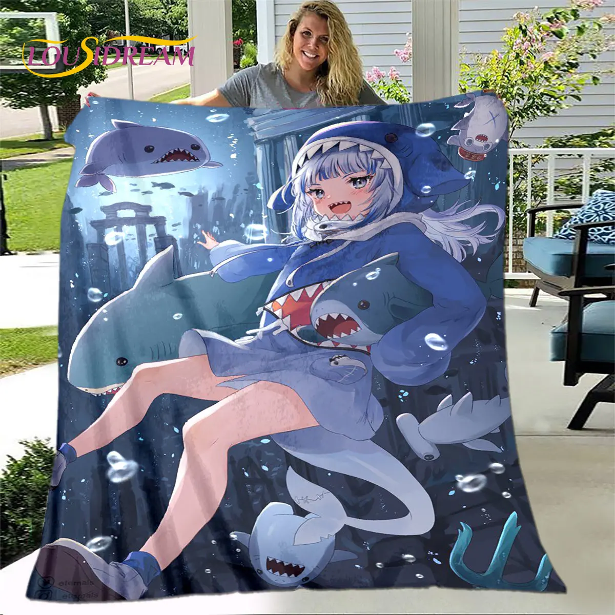 Gawr Gura Hololive น่ารักอะนิเมะนุ่มผ้าห่มกำมะหยี่,ผ้าลินินตกแต่งผ้าห่มผ้าห่มสำหรับห้องรับแขกห้องนอนโซฟาปกปิกนิกเด็ก