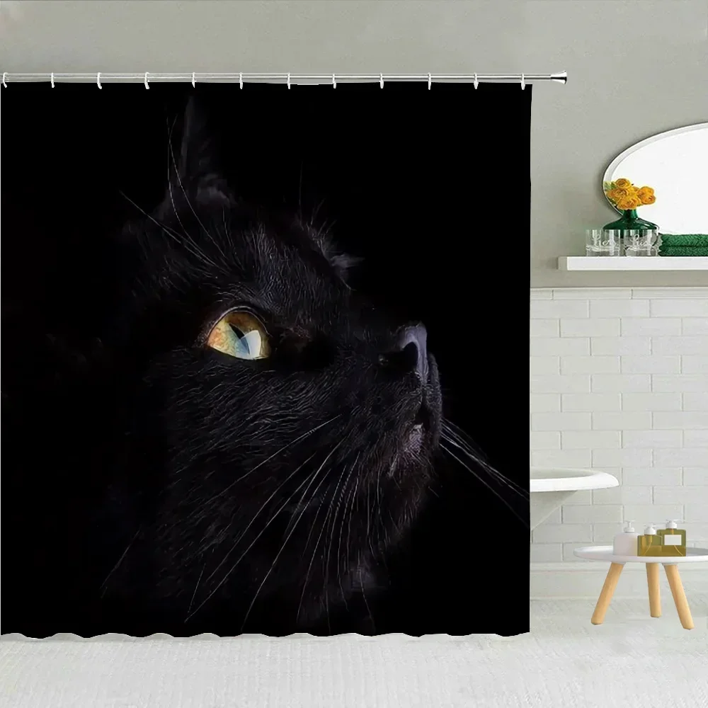 Black Cat Things for the Bathroom Curtain for Quarto Shower Curtains Folding Partition Accessories Bath Bedrooms Houses Rooms