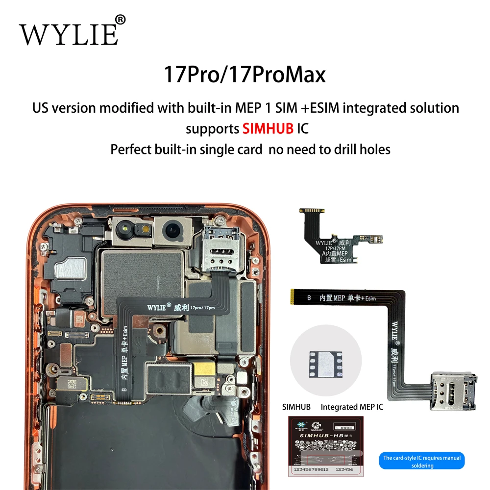 Wylie For iPhone 17Pro 17 Pro Max US Version Built-in MEP 1 SIM + ESIM Integrated SIMHUB IC Solution Dual Line Repair Flex Cable