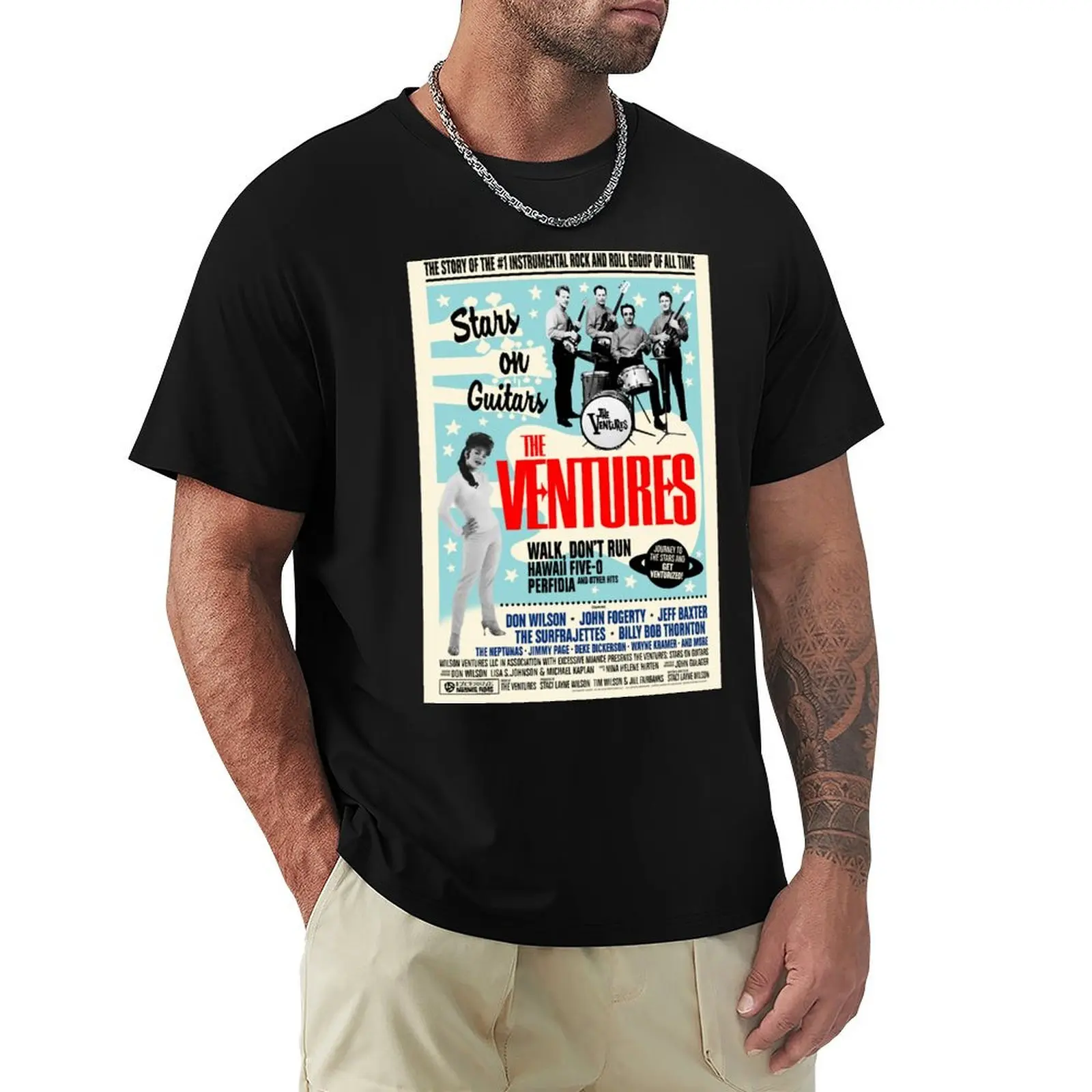 The Ventures Stars on Guitars Movie T-Shirt Fashion Print Casual Short Sleeve