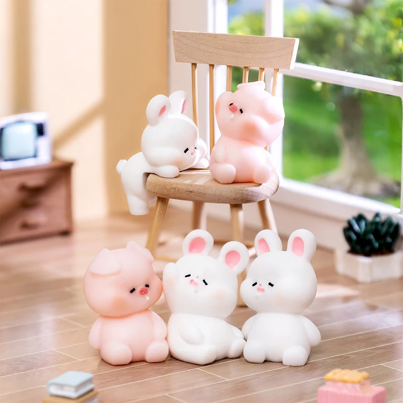 Cartoon Cute Resin Piglet Rabbit Doll DIY Decorative Accessories Car Display Desktop Party Small Ornaments Creative Trinkets