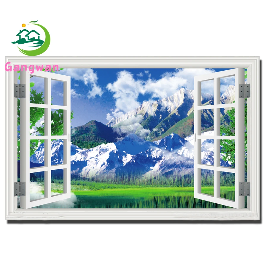 5d diamond painting snow mountain out side of window diy full square drill diamond embroidery round diamond mosaic scenery decor