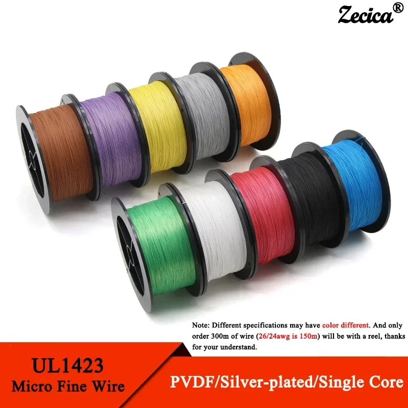 5/10/50M UL1423 PTFE Silver Plated Copper Wire 38/36/34/30/28/26AWG Micro Fine High Temperature Electronic DIY Single Core Cable