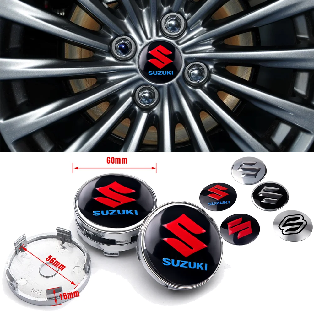 

4pcs 60mm Car Wheel Hub Center Cap Badge Covers Stickers For Suzuki Grand Vitara SX4 Swift Jimny Baleno Auto Styling Accessories