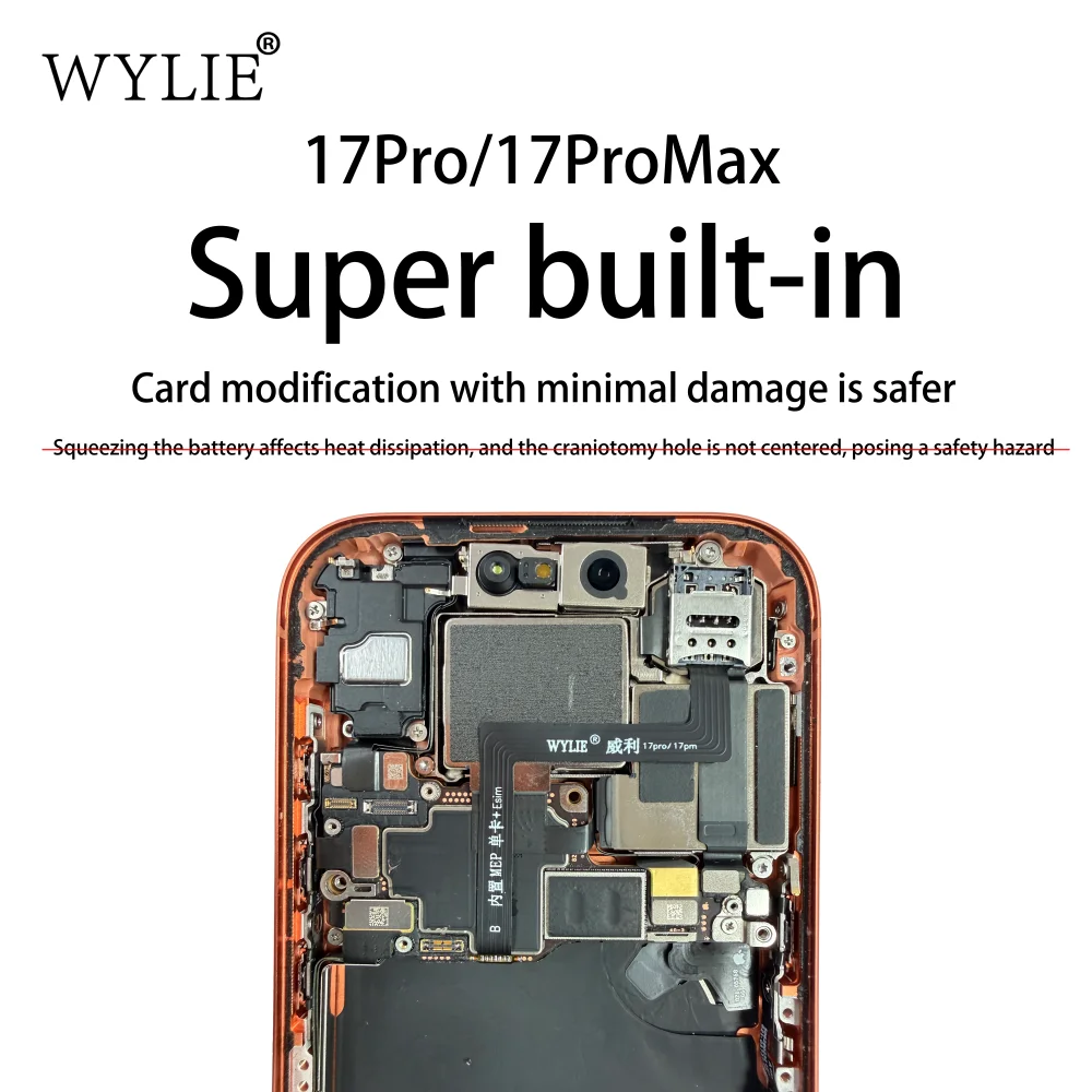 Wylie For iPhone 17 Pro Max Esim Convert to Sim Single Card Built in Cable US Version MEP Integration Solution Support SIMHUB IC