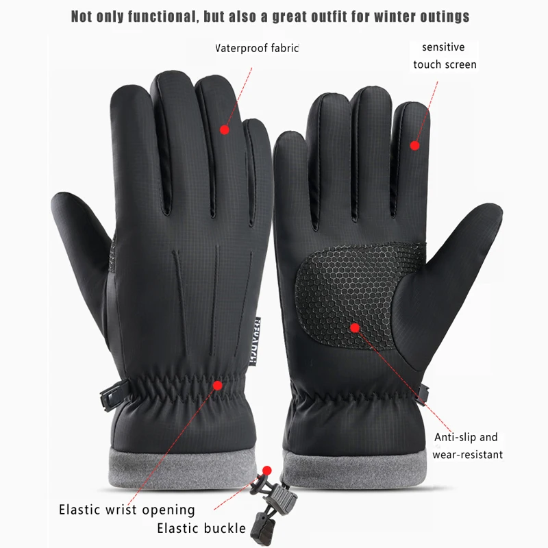 Waterproof Winter Gloves for Men Anti-slip Fleece Lined Warm Mittens for Snow Ski Motorcycle Bike Riding Outdoor Hiking Camping - view 2