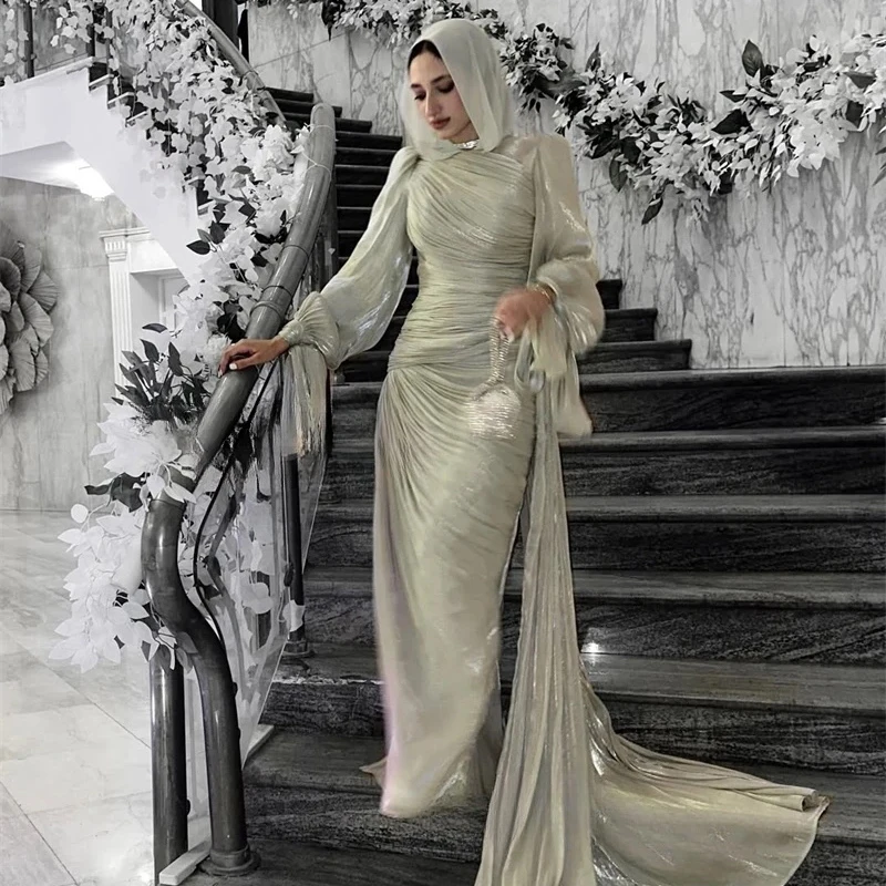 Senior Long Sleeves Chiffon Occasion Gown Evening Dresses Elegant Pastrol Unisex Jersey Retro Dubai Saudi Arabic Promفساتين سهرة