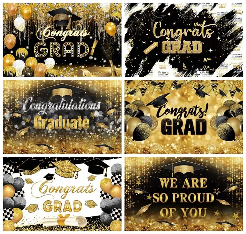 

Laeacco Congrats Grad Backdrop Golden Glitter We Are So Proud Of You Graduation Prom Party Decor Portrait Photography Background