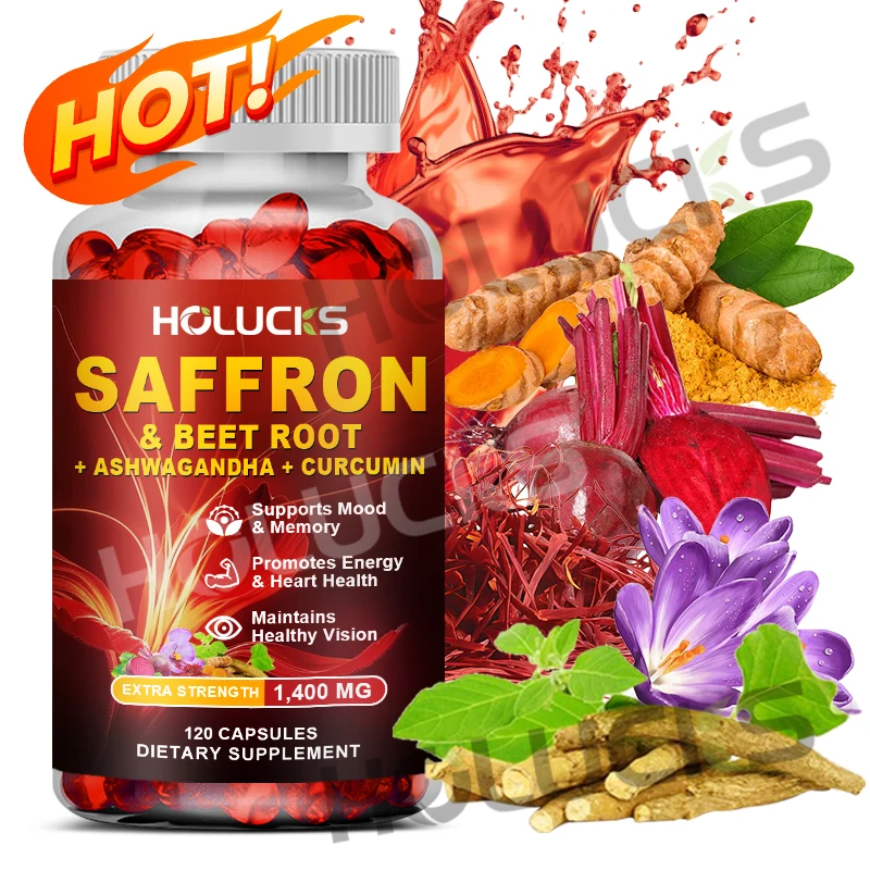 

Saffron Capsules Supplements with Beet Root Extract & Ashwagandha - Saffron Capsules for Daily Mood & Eye Support